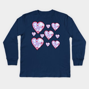 Purple Flower Heart Pattern Kids Long Sleeve T-Shirt